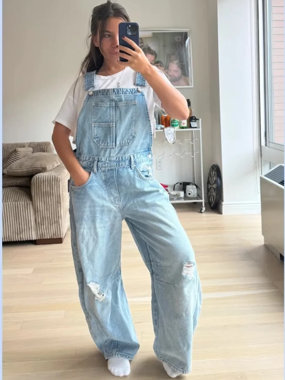 Free People We The Free Good Luck Barrel Overalls in Going Steady XS
